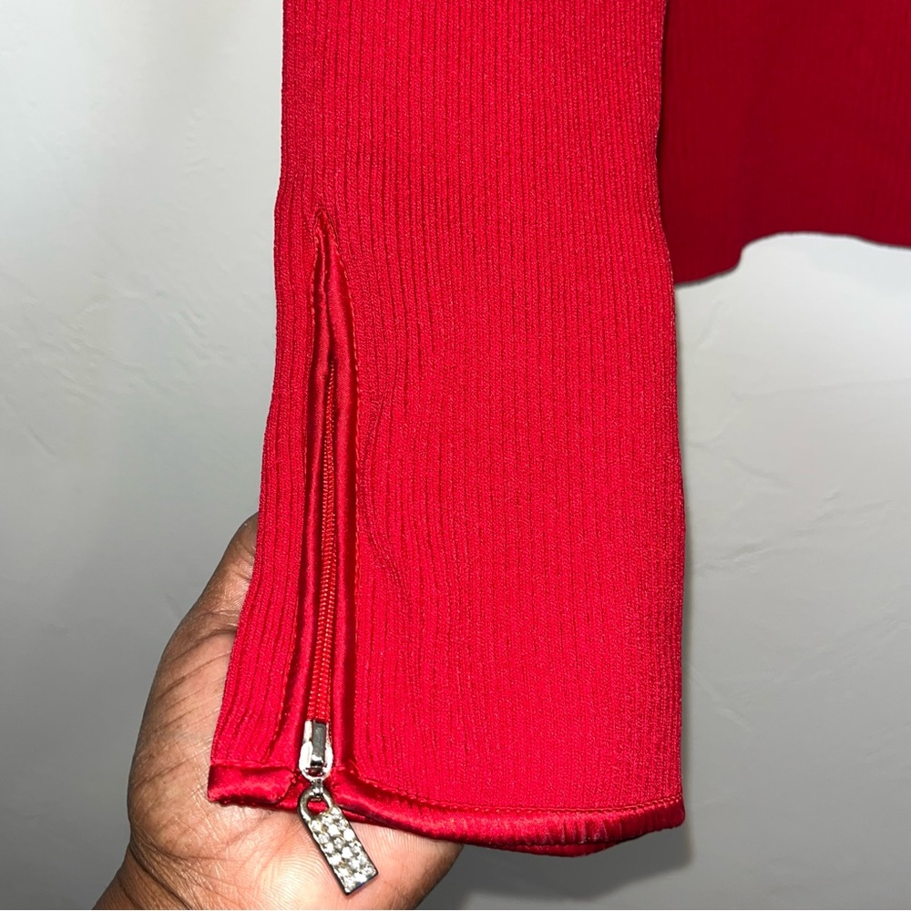 Cache Red Asymmetrical Zip Ribbed Knit Sweater - Picture 5 of 10